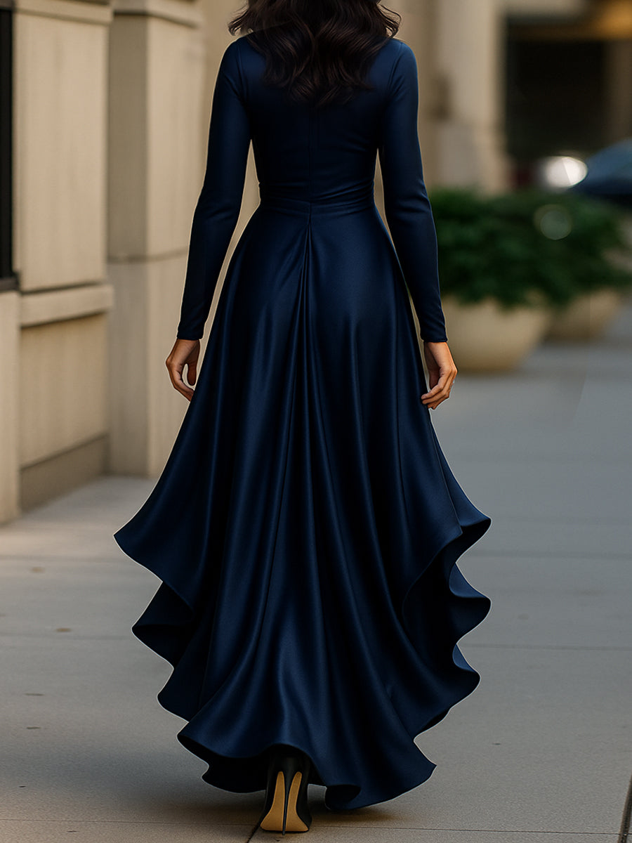 Meghan Draped Satin Maxi Dress With Ruffle Details
