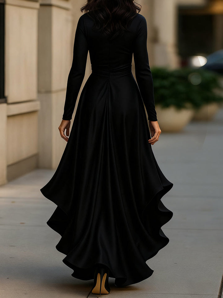 Meghan Draped Satin Maxi Dress With Ruffle Details