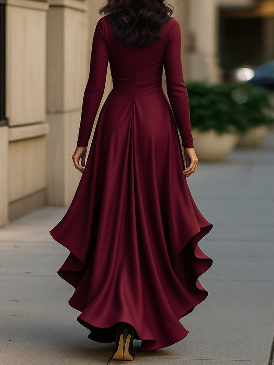 Meghan Draped Satin Maxi Dress With Ruffle Details