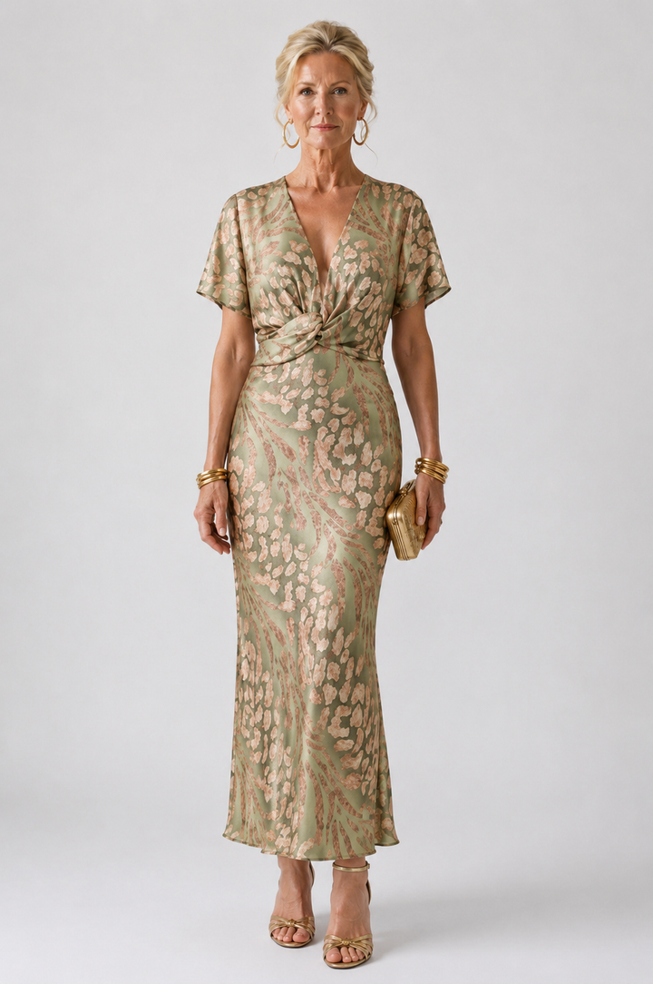 Katherine Abstract Print V Neck Twist Waist Midi Dress